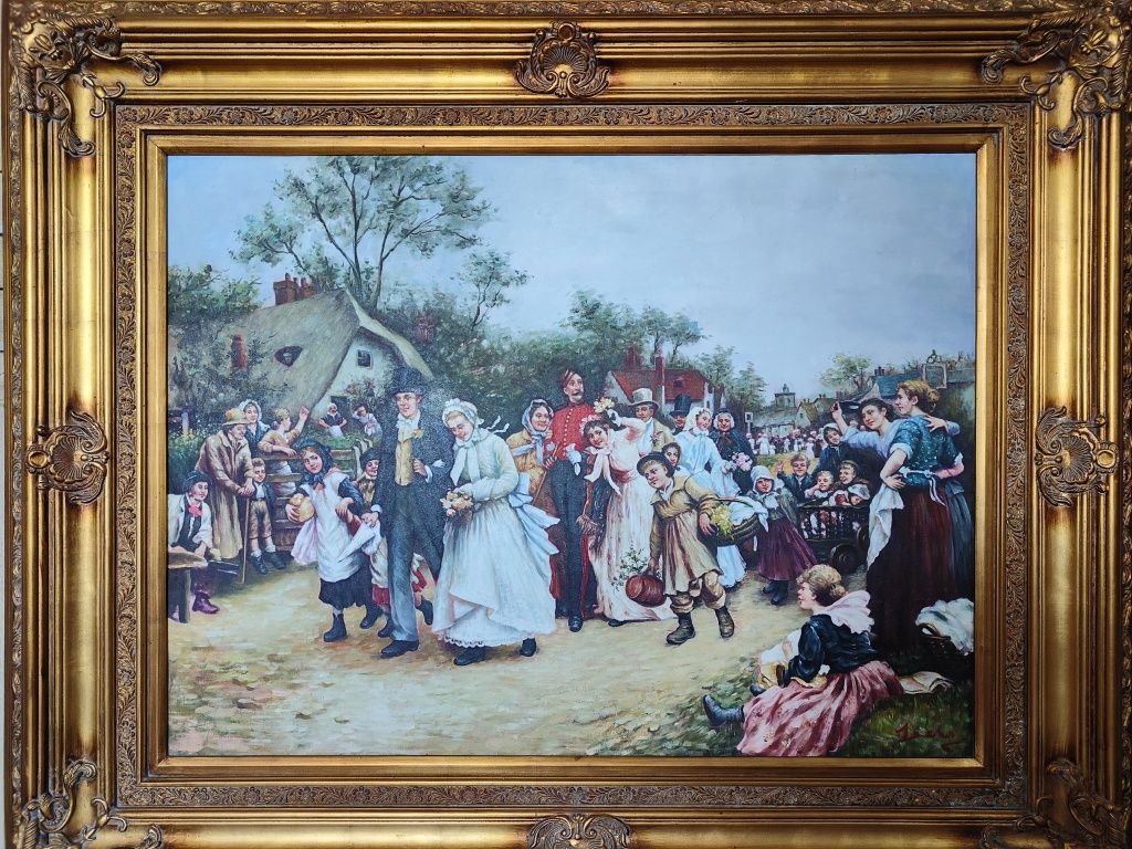 Duży obraz w pięknej szerokiej ramie
