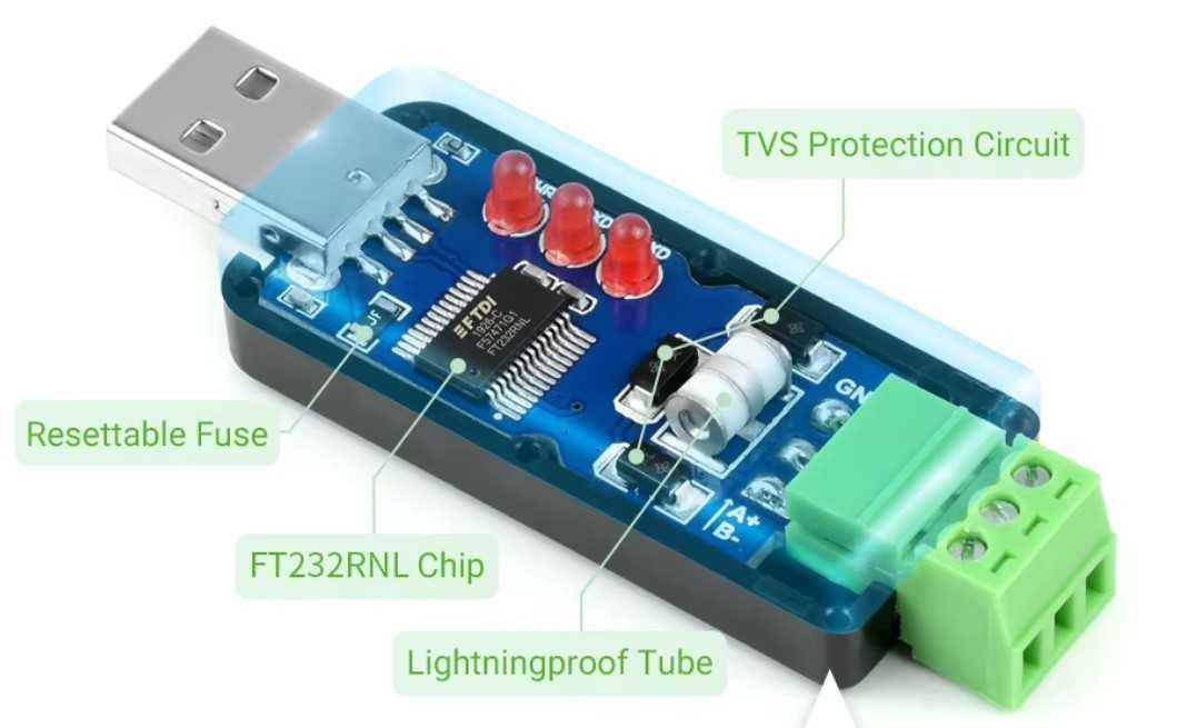 Промисловий (індустріальний) конвертер USB - RS485 FT232 від Waveshare
