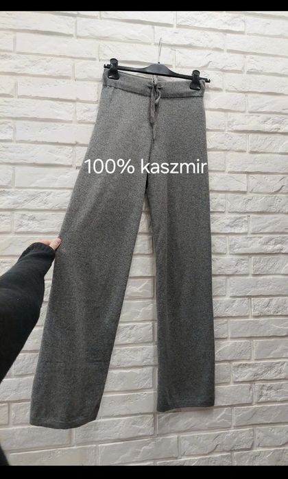 Spodnie 100% kaszmir szare szerokie nogawki wiązane vintage