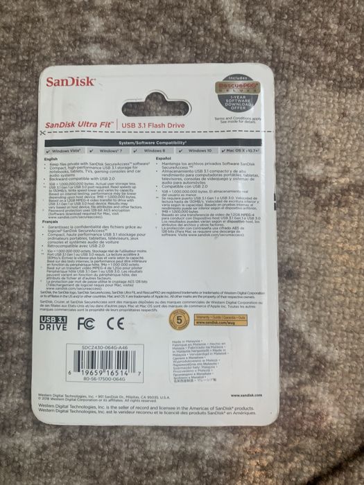 Флеш - накопичувач SanDisk USB 3.1 Ultra Fit 64Gb (130Mb/s) Black
