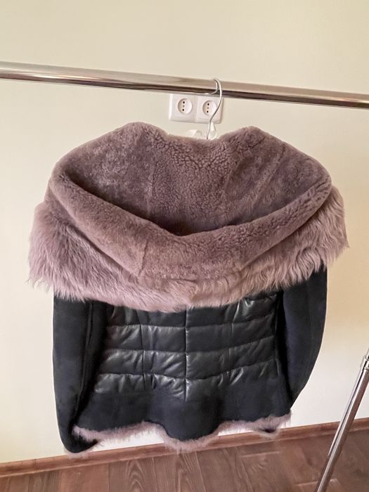 Укорочена натуральна шкіряна дублянка куртка