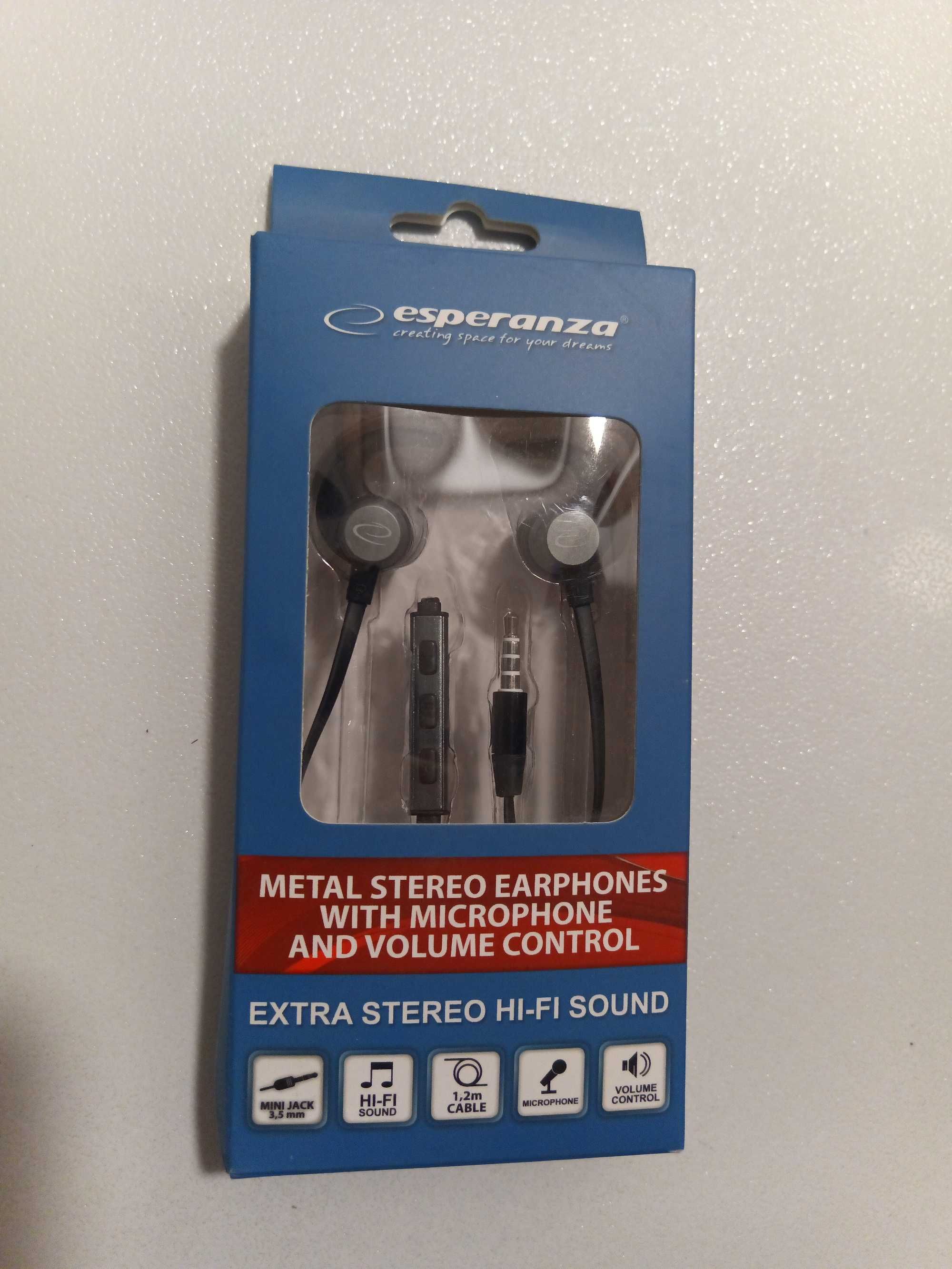 Metalowe Słuchawki / Esperanza / NOWE / z mikrofonem / DARMOWA DOSTAWA