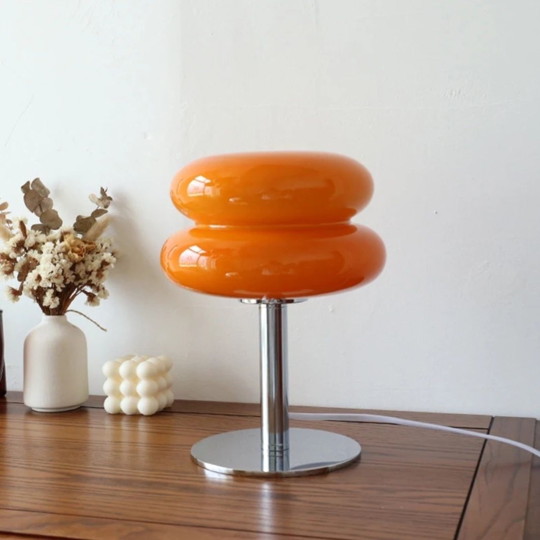 Lampa stołowa szklana szklany klosz pomarańczowy vintage retro lata 70