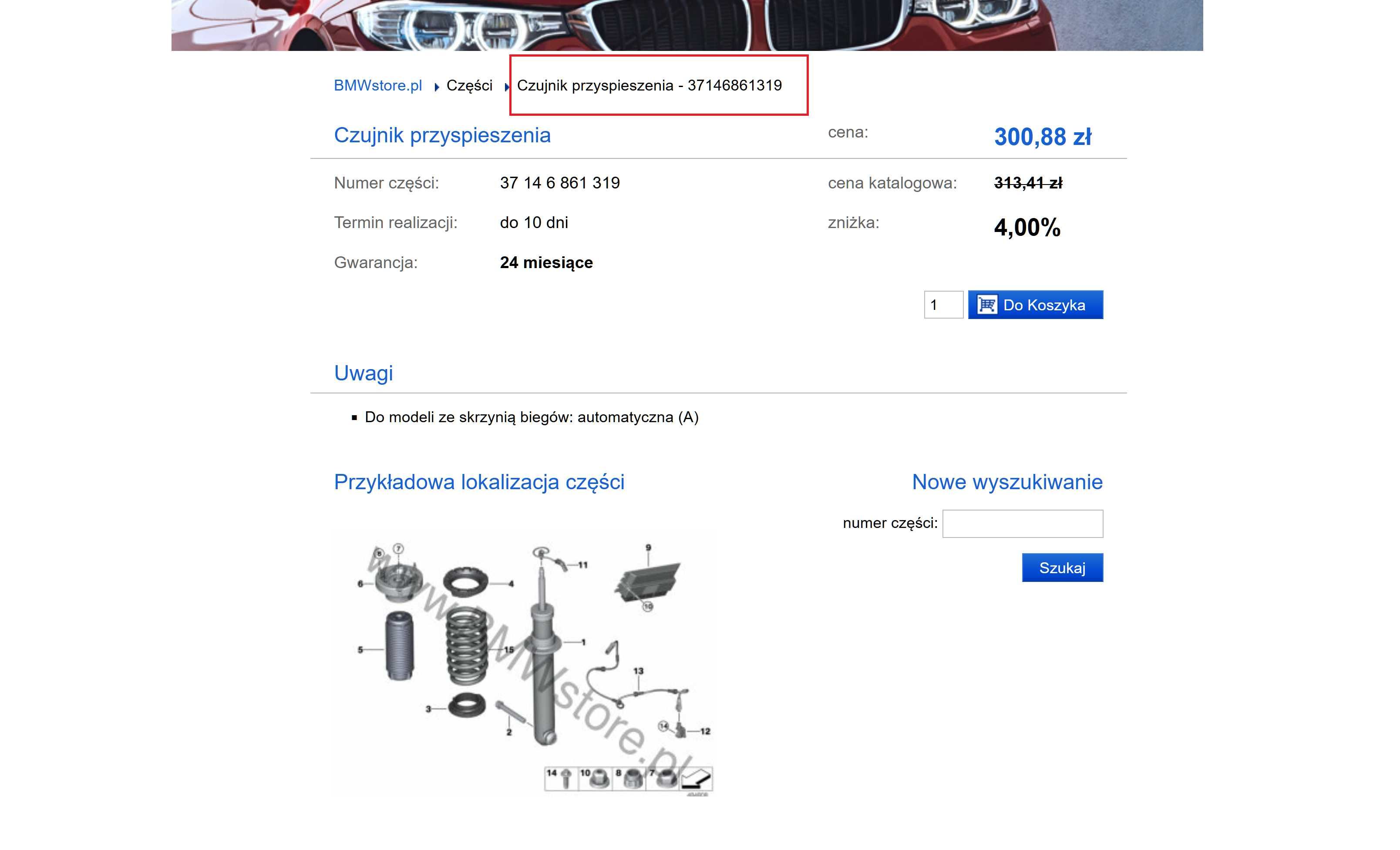 BMW Czujnik przyspieszenia - wiele modeli F90, G01, G02, G05, G20, G30