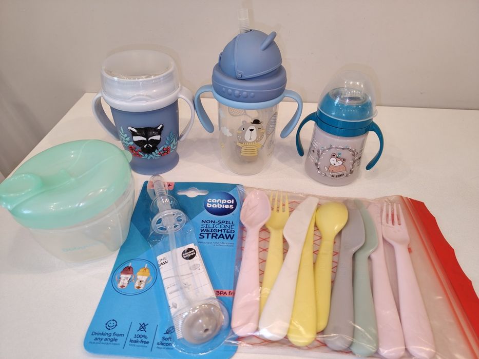 Kubek niekapek, bidon, sztućce, pojemnik na mm