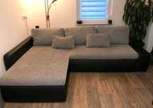 Sofa narożna z funkcją spania, Eko skóra + Materiał Sawana,180x260cm