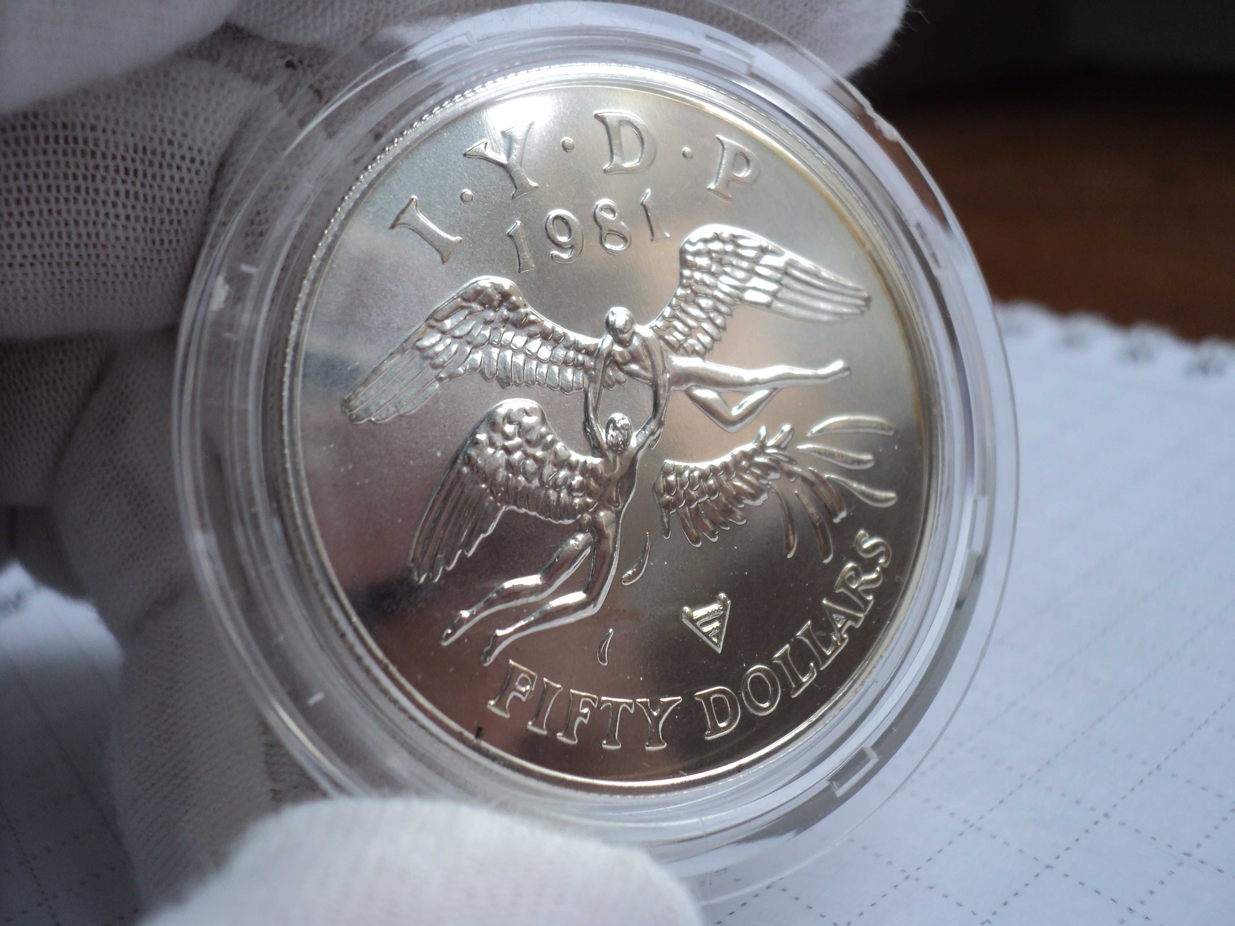 srebrna moneta Państwa Wschodniokaraibskie 50 dolarów 1981 UNC