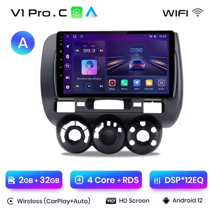 Rádio Android Carplay Honda Jazz Fit 2002-07 WiFi gps Bluetooth 2/32GB