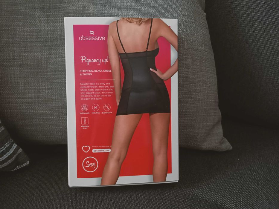 komplet bielizny damskiej sukienka stringi czarny S 36 obsessive
