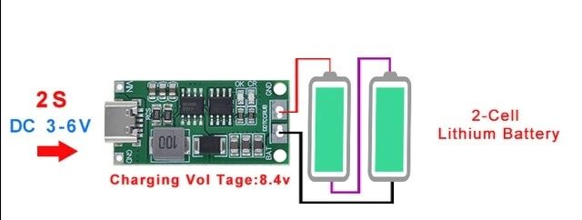 Модуль зарядки 2-х Li-ion акумуляторів від 5в (USB type-C)