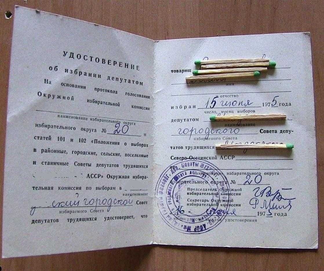 Удостоверение об избрании народным депутатом ссср 1975г.