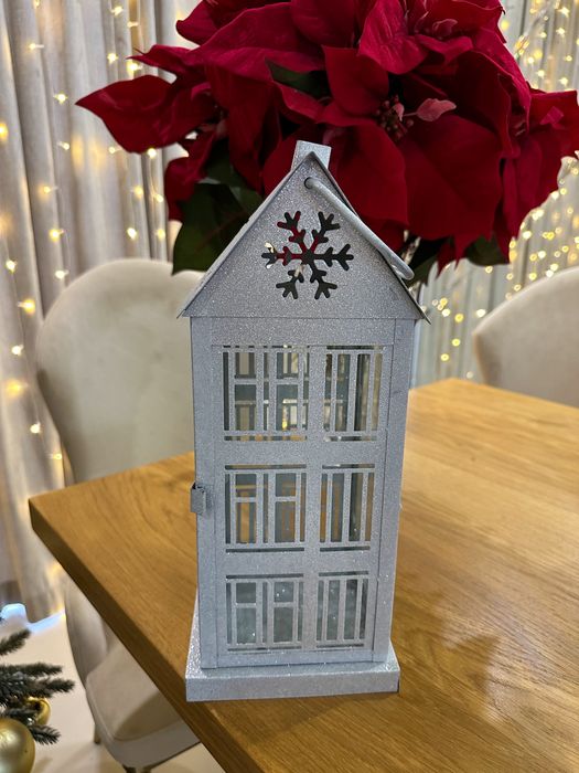 Stebrny lampion snowhouse domek brokat brokatowy home&you