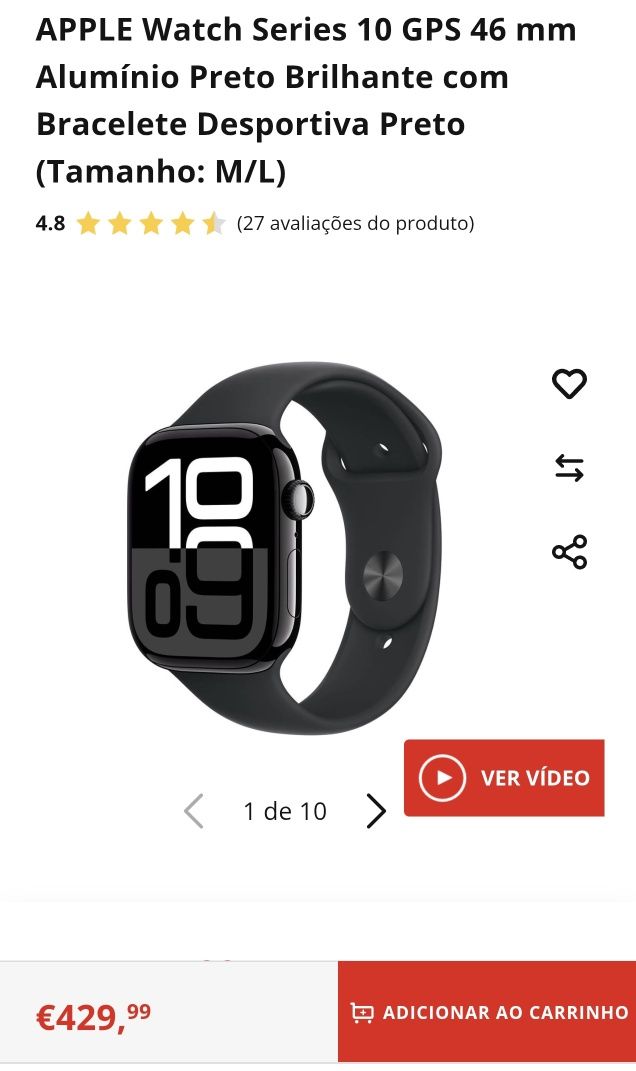 Apple Watch Serie 10 46MM GPS Jet Black Seminovo  C/Garantia