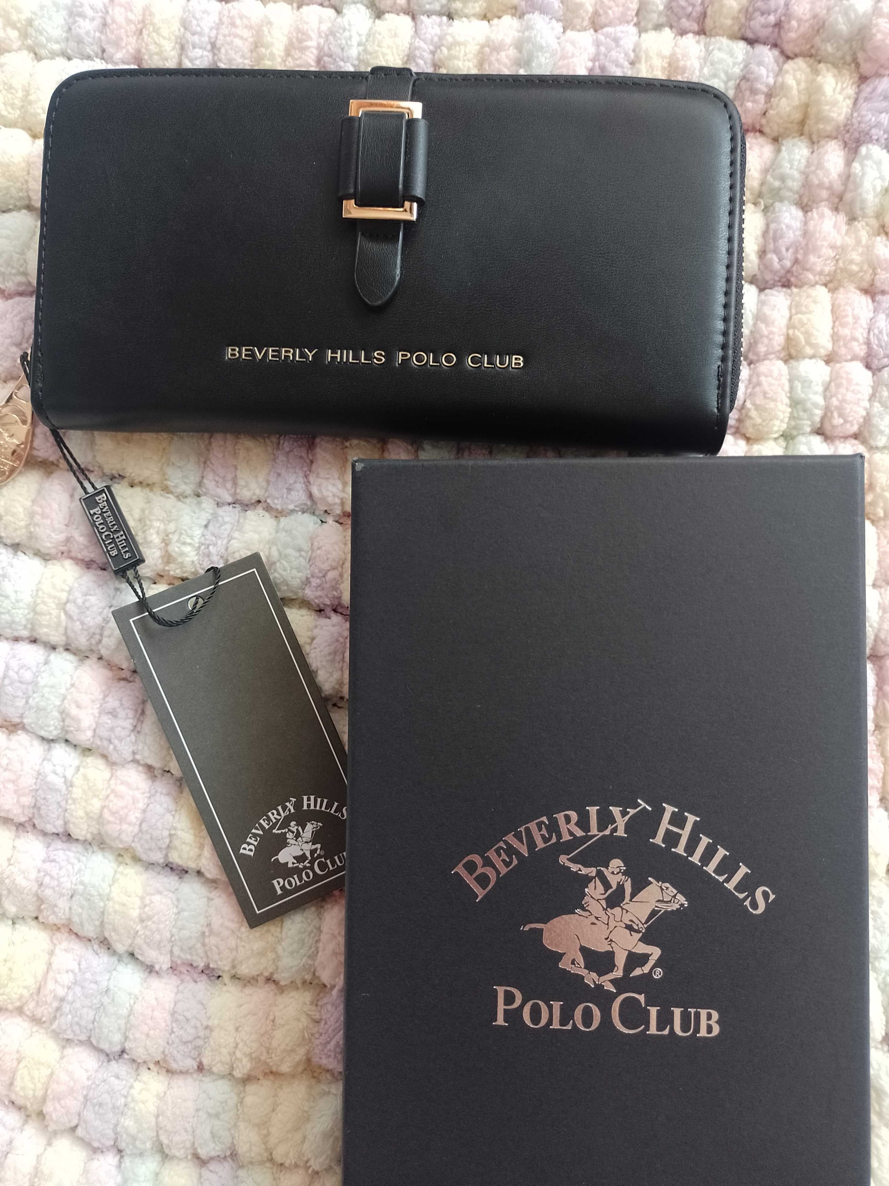Beverly Hills Polo Club/Duży, czarny skórzany portfel w pudełku/ NOWY