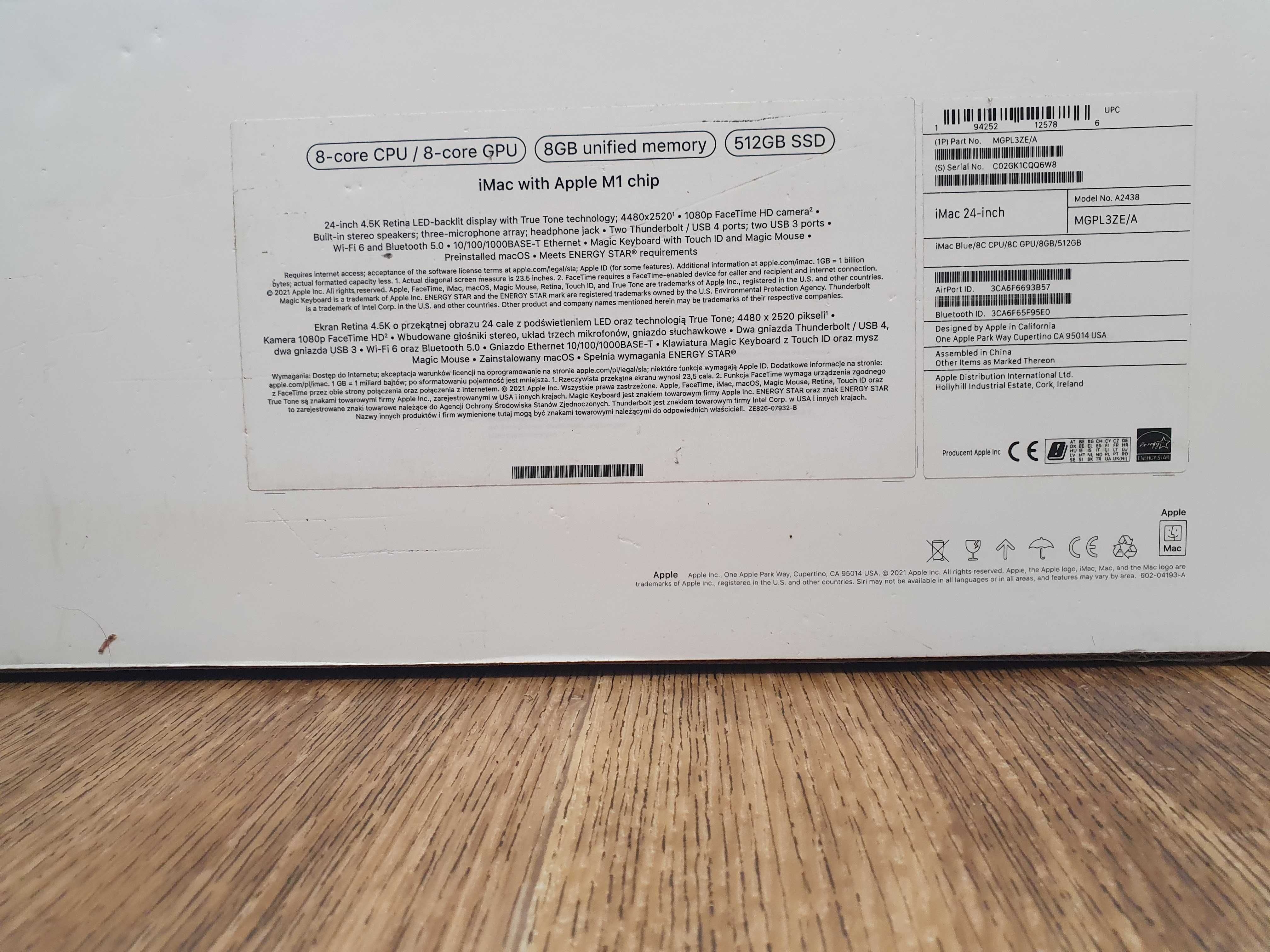 Komputer Apple iMac 24 M1 512GB A2438