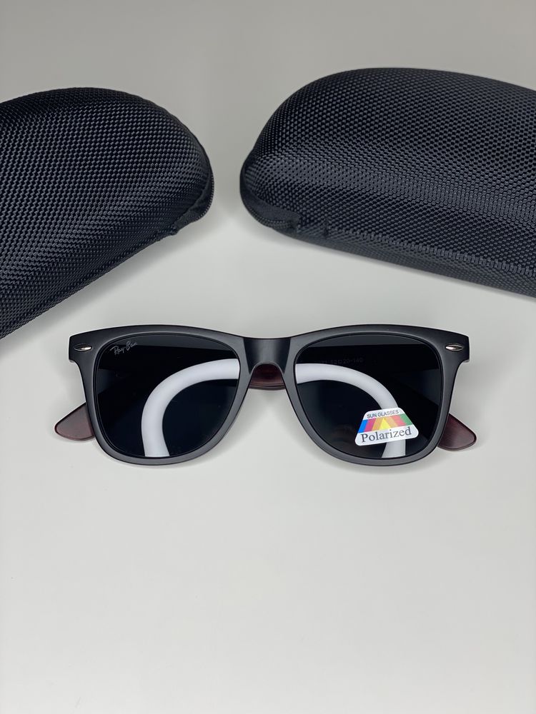 Мужские солнцезащитные очки Ray Ban POLARIZED Wayfarer Черные с коричн