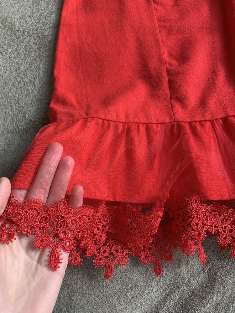 Лляна червона міні-сукня S-M