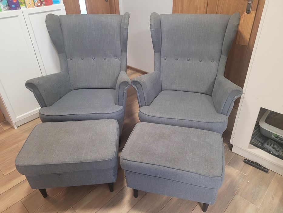 Fotel Strandmon uszak IKEA + podnóżek