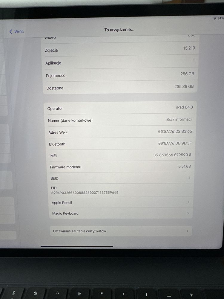 Ipad pro 12.9 5 generacji 256gb, M1 chip, wifi + cellular with mmWave
