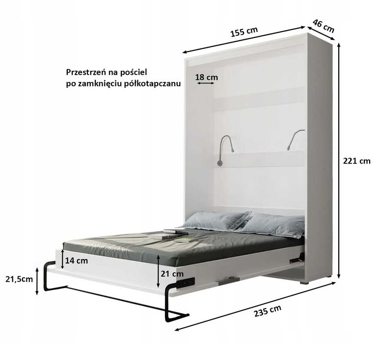 Łóżko w szafie - Półkotapczan pionowy HOME 140 cm