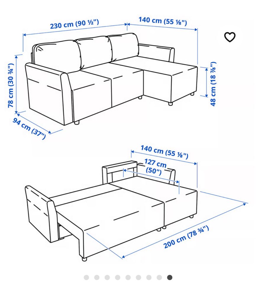 BRISSUND 3-os sofa rozkładana z szezlongiem, Hakebo ciemnoszary