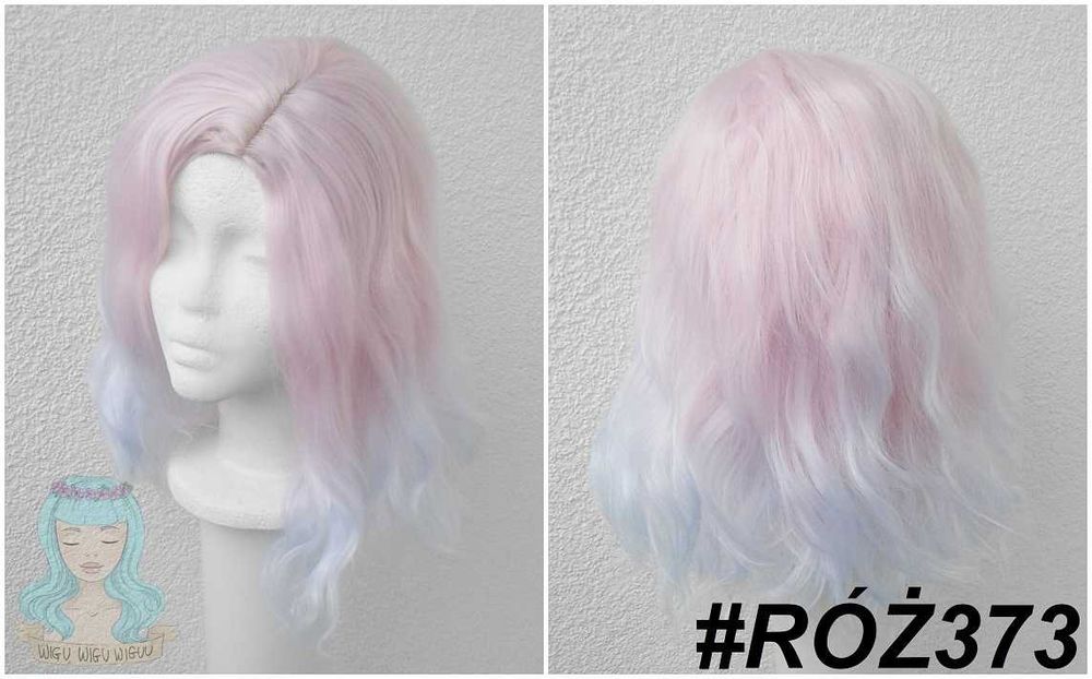 Różowa pastelowa peruka z przedziałkiem falowana ombre cosplay wig