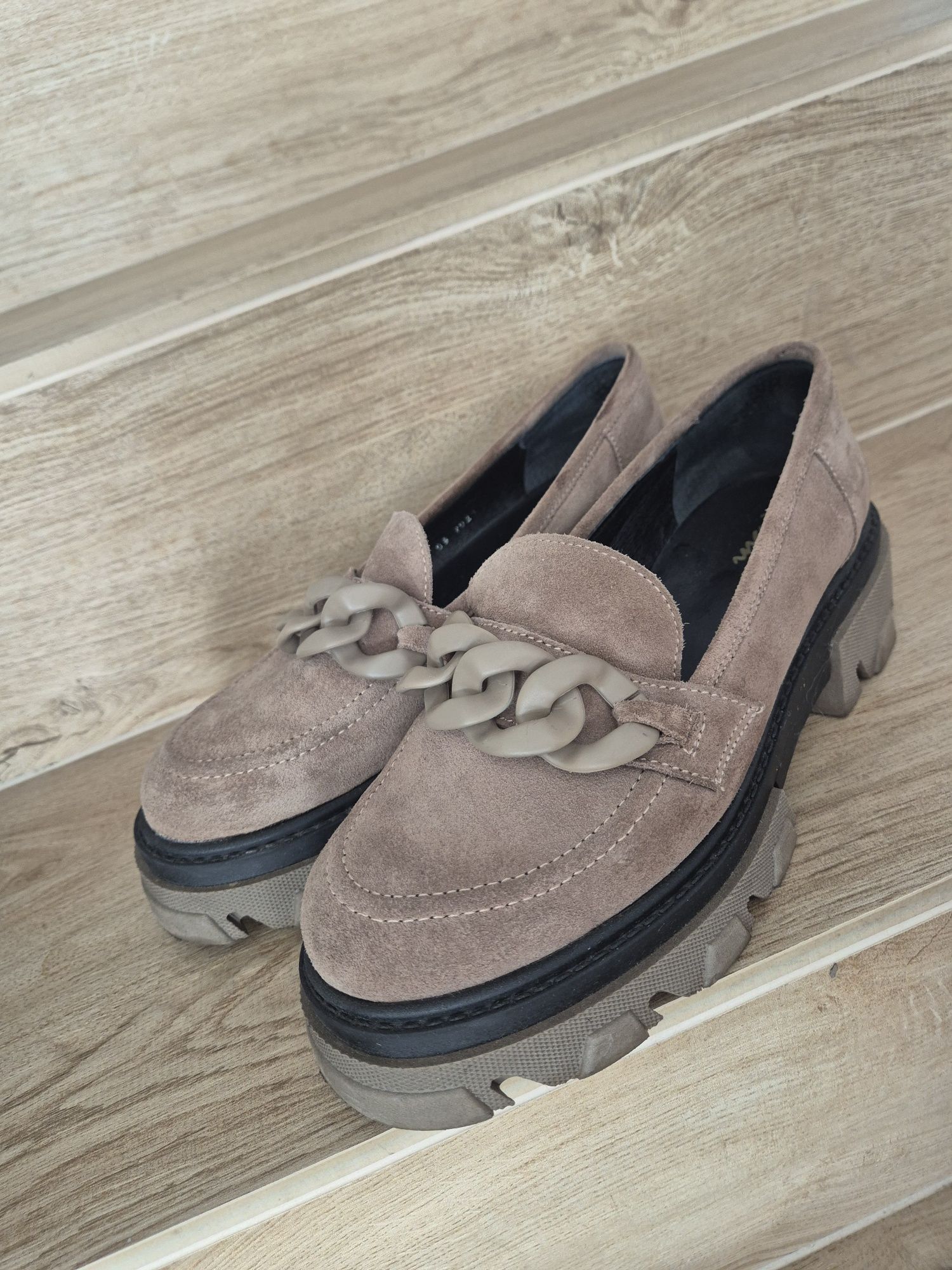 Slip'ony mokasyny na traperowej podeszwie RUSIN ORVIETO taupe/khaki