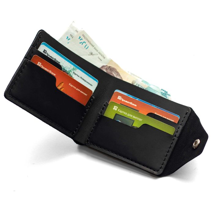 Гаманець Klapan з натуральної шкіри чорний з фіксацією на кнопці