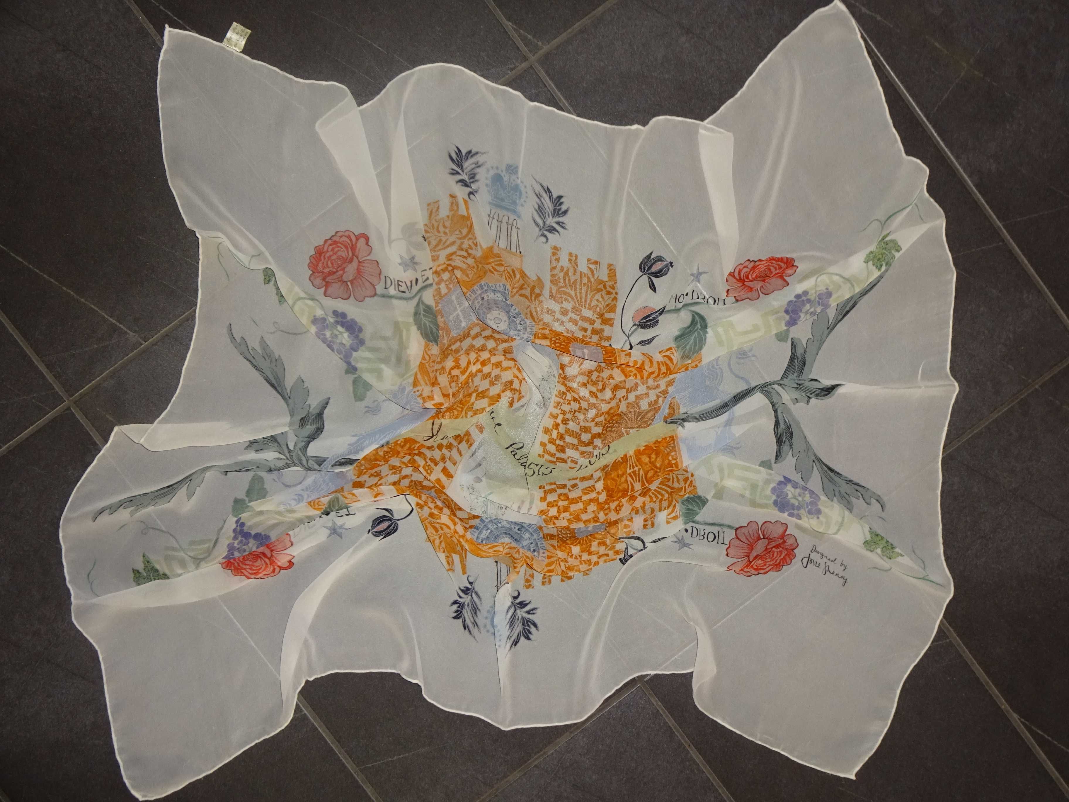 Royal Palaces All Silk duża cieńka jedwabna chusta apaszka 102x 107 cm