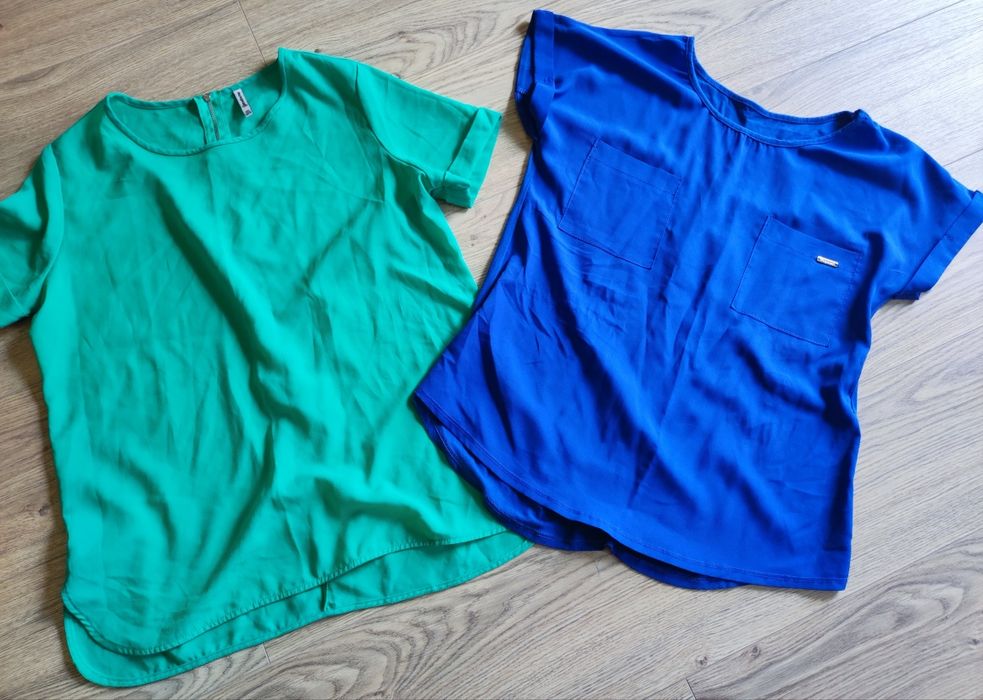 Damskie zwiewne bluzki zieleń chabrowa na lato r L 40 
Wymiary na płas