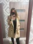 karmelowa beżowa brązowa nude marynarka płaszcz dwurzędowy Elegancki