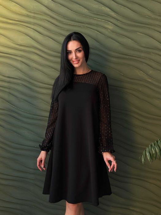 Вечірня сукня трапеція з прозорими рукавами "Sofira", 42-56 р., 3 кол.