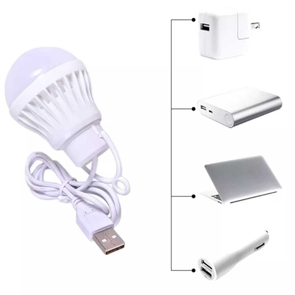 Żarówka LED na USB światło białe 3W kabel 1m 200lm