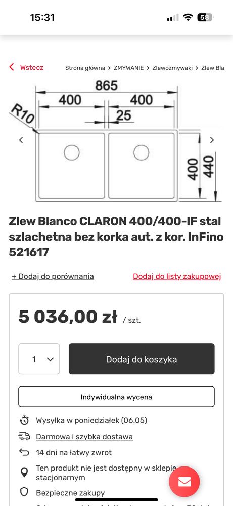 Zlew blanco podwojny