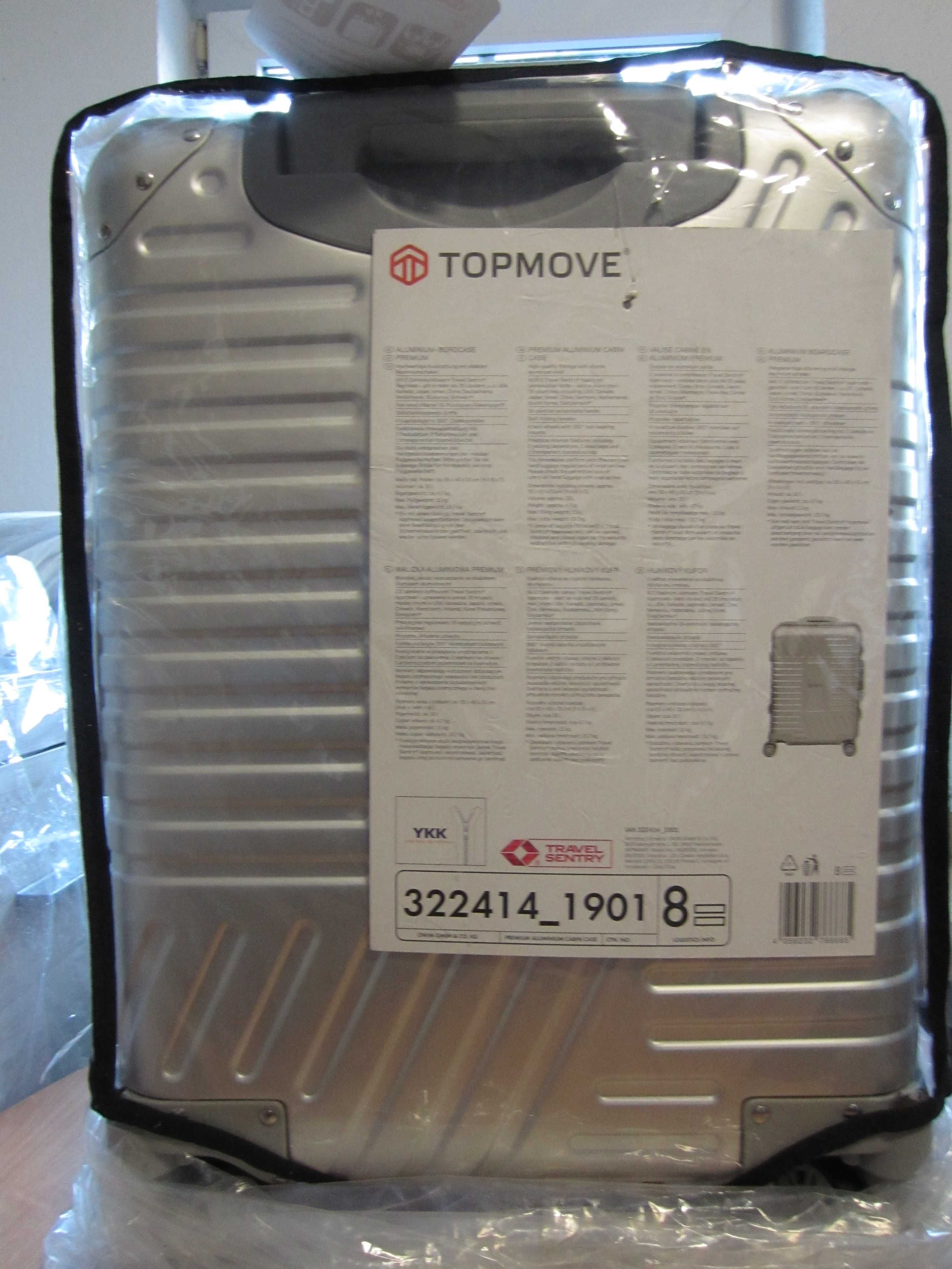 Nowa walizka podróżna mała kabinowa aluminiowa srebrna, premium, 32 l