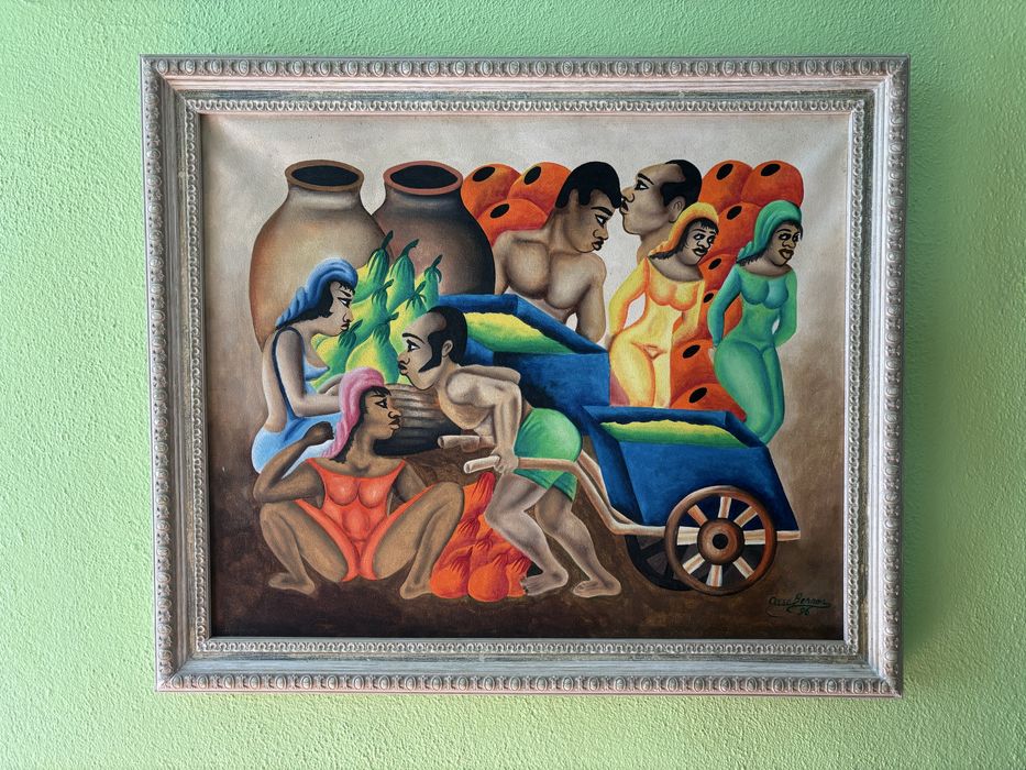 Tela de artista cubano pintado à mão com moldura