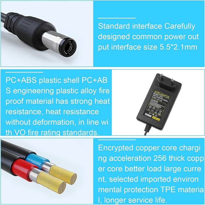 Ładowarka Zasilacz Uniwersalny 12V 5A 60W DC wtyczka EU + przejściówka