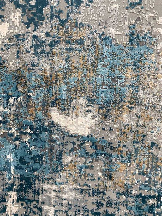 Rug 200x300 cm – Grey & Beige with Blue Accents