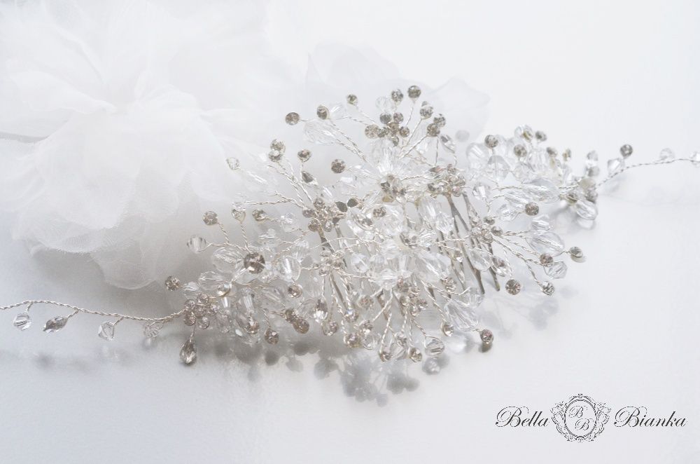 Ozdoba ślubna BELLA stroik do włosów z kryształków opaska diadem kwiat