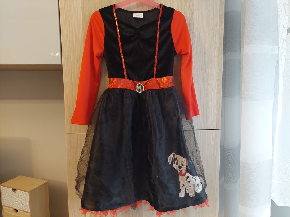 Kostium 110/116 Cruella 101 dalmatyńczyków przebranie balik sukienka