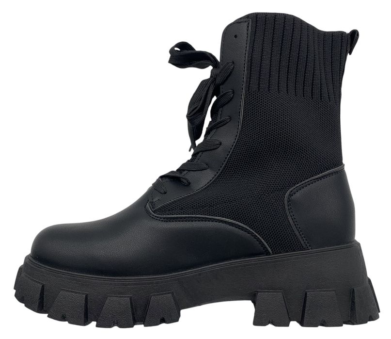 Buty botki bikery glany 38 czarne na platformie ze skarpetą wsuwane