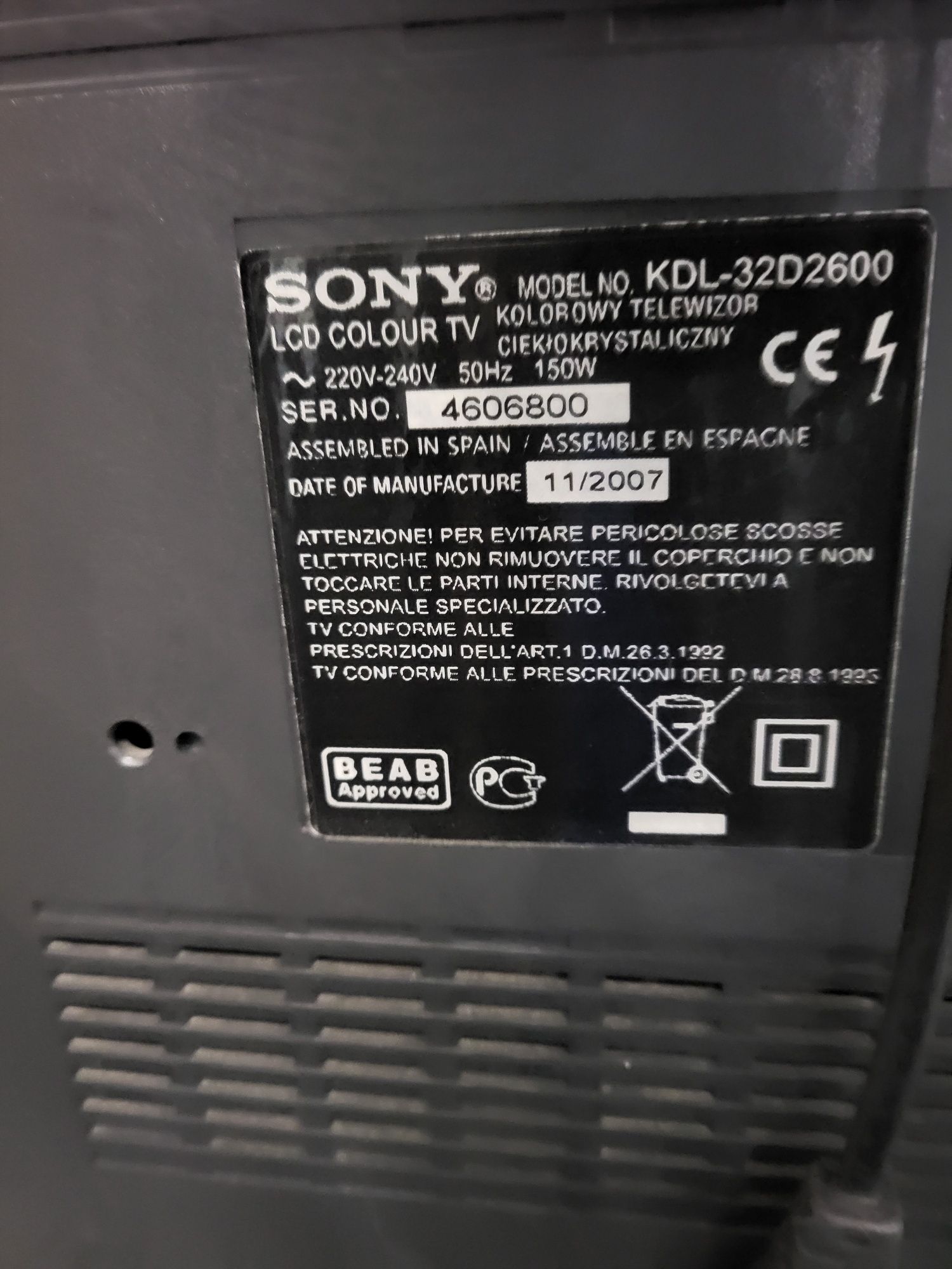 Telewizor LCD  TV Sony kdl32D2600