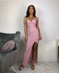Sukienka linda 36/S pastelowa  różowa długa z rozcięciem Maxi nowa hit