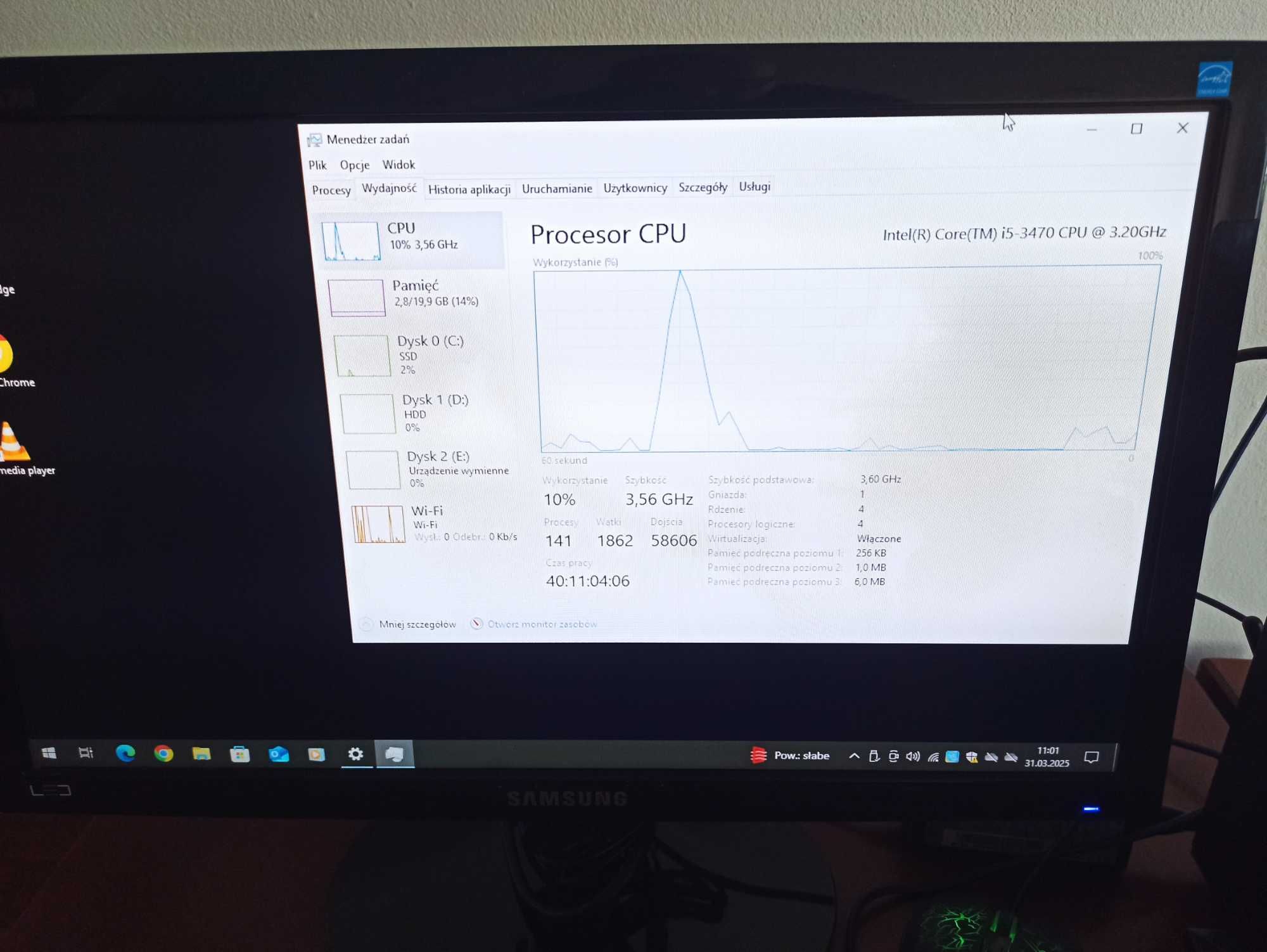 Komputer z procesorem Intel Core i5 20GB RAM dyski SSD/SATA, monitor.