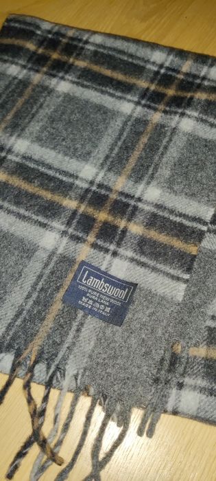 Szal męski szal w kratkę szary Lambswool wełniany made in Italy