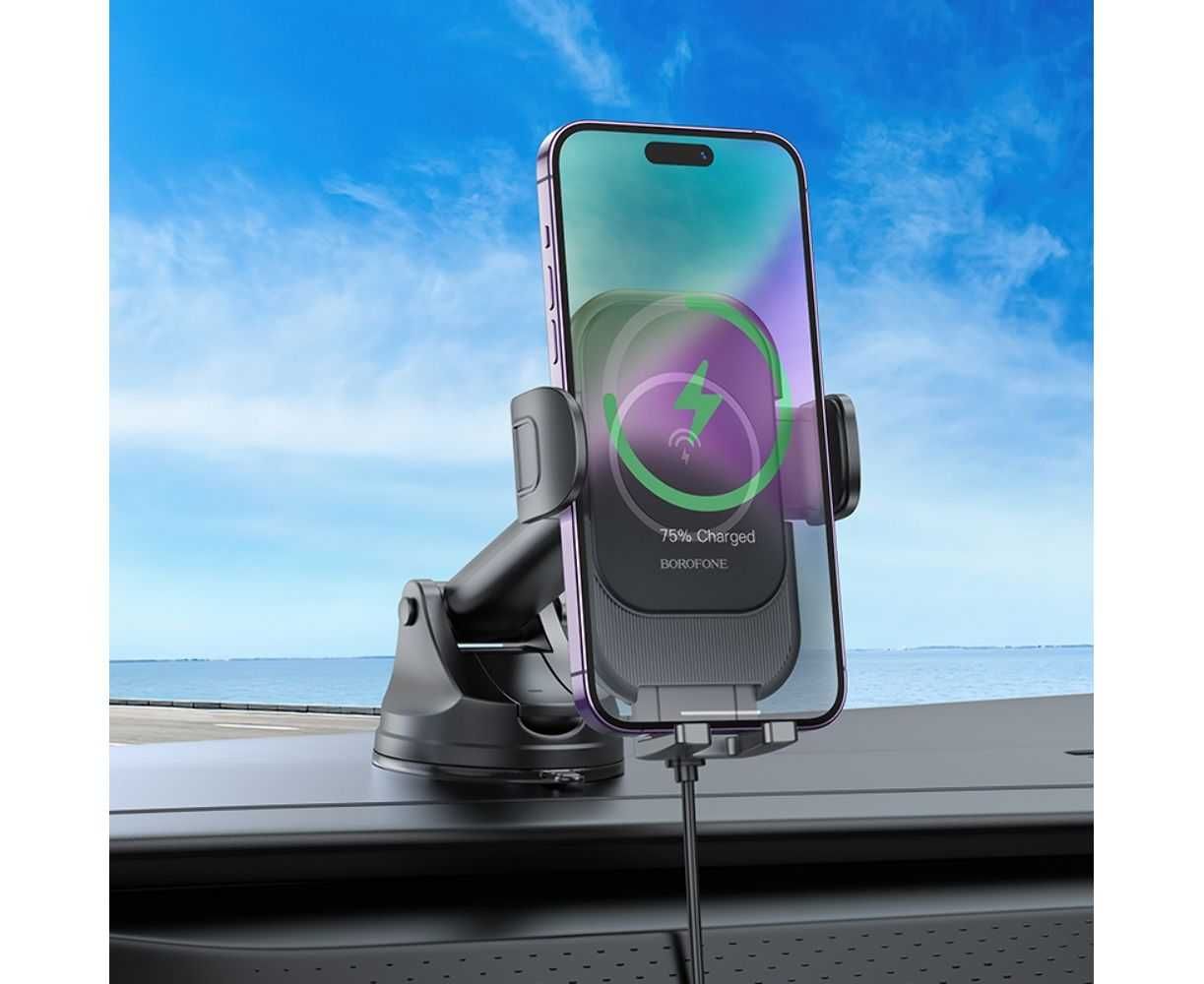 Автодержатель Borofone BH203 с беспроводной зарядкой 15W black