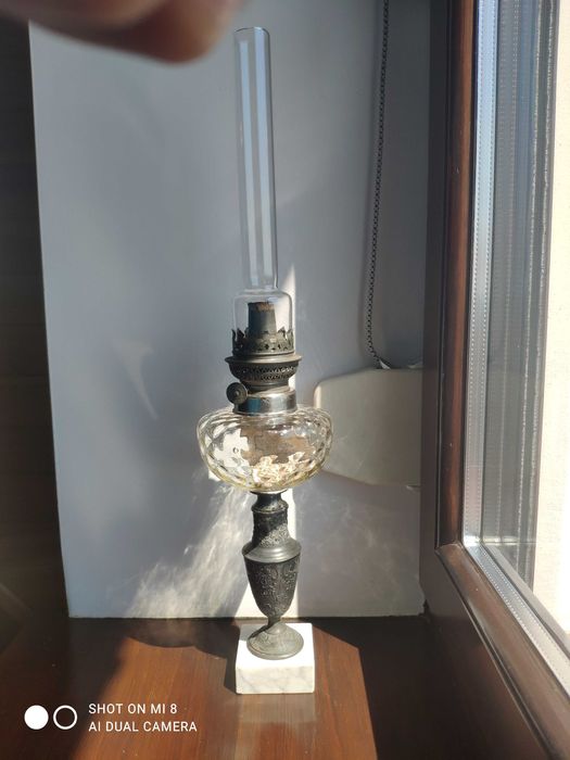 Stara francuska lampa naftowa XIX w marmur cynkal