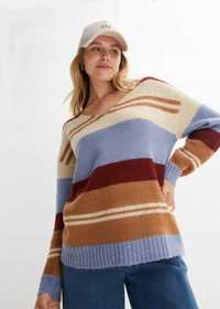 B.P.C sweter kolorowy damski w paski 48/50.