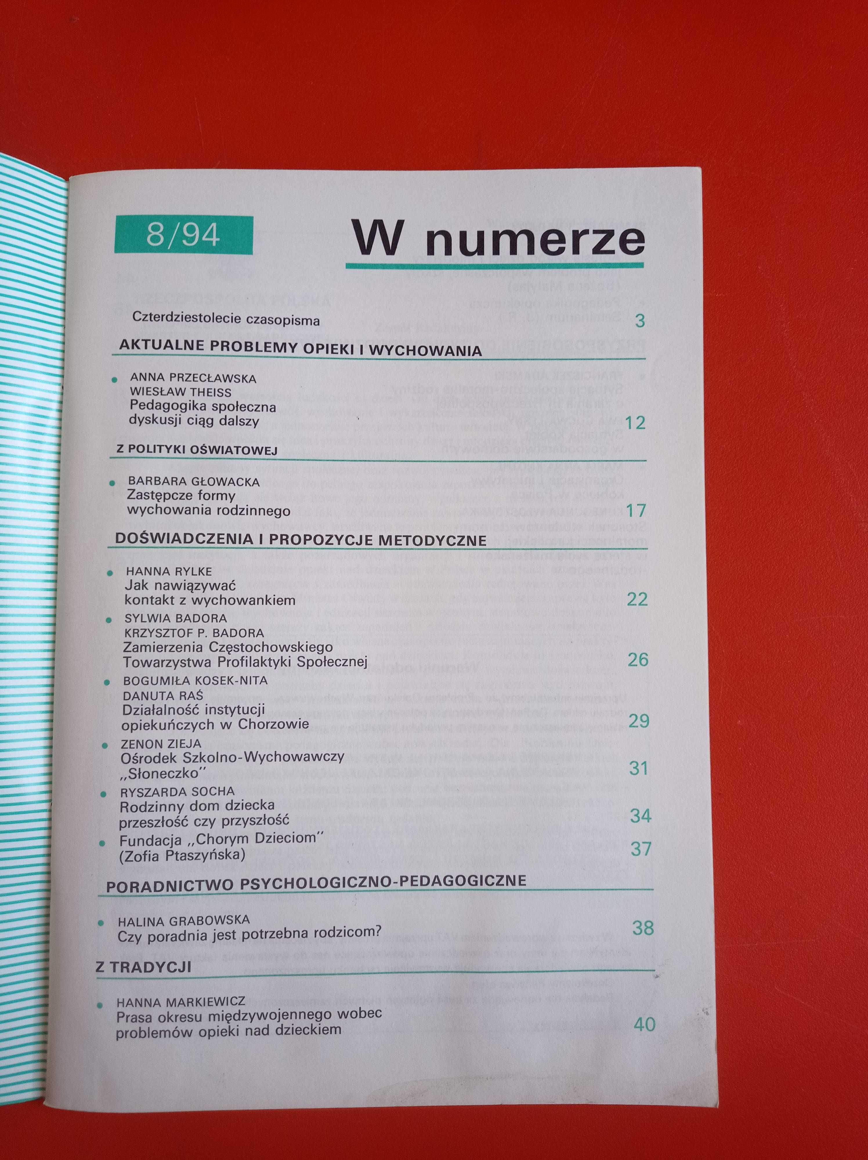 Problemy opiekuńczo-wychowawcze, nr 8/1994, październik 1994