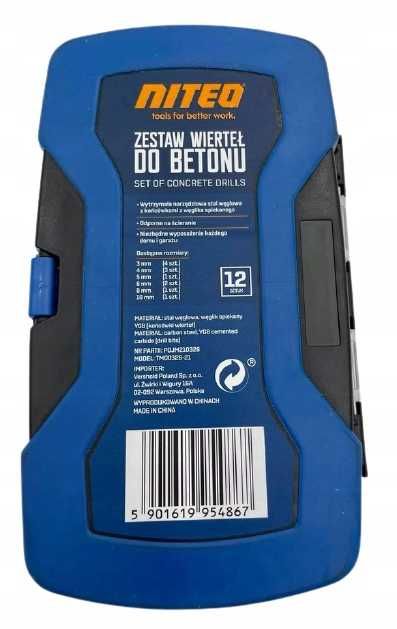 Wiertła do betonu. Zestaw 12 szt. 3-10mm.